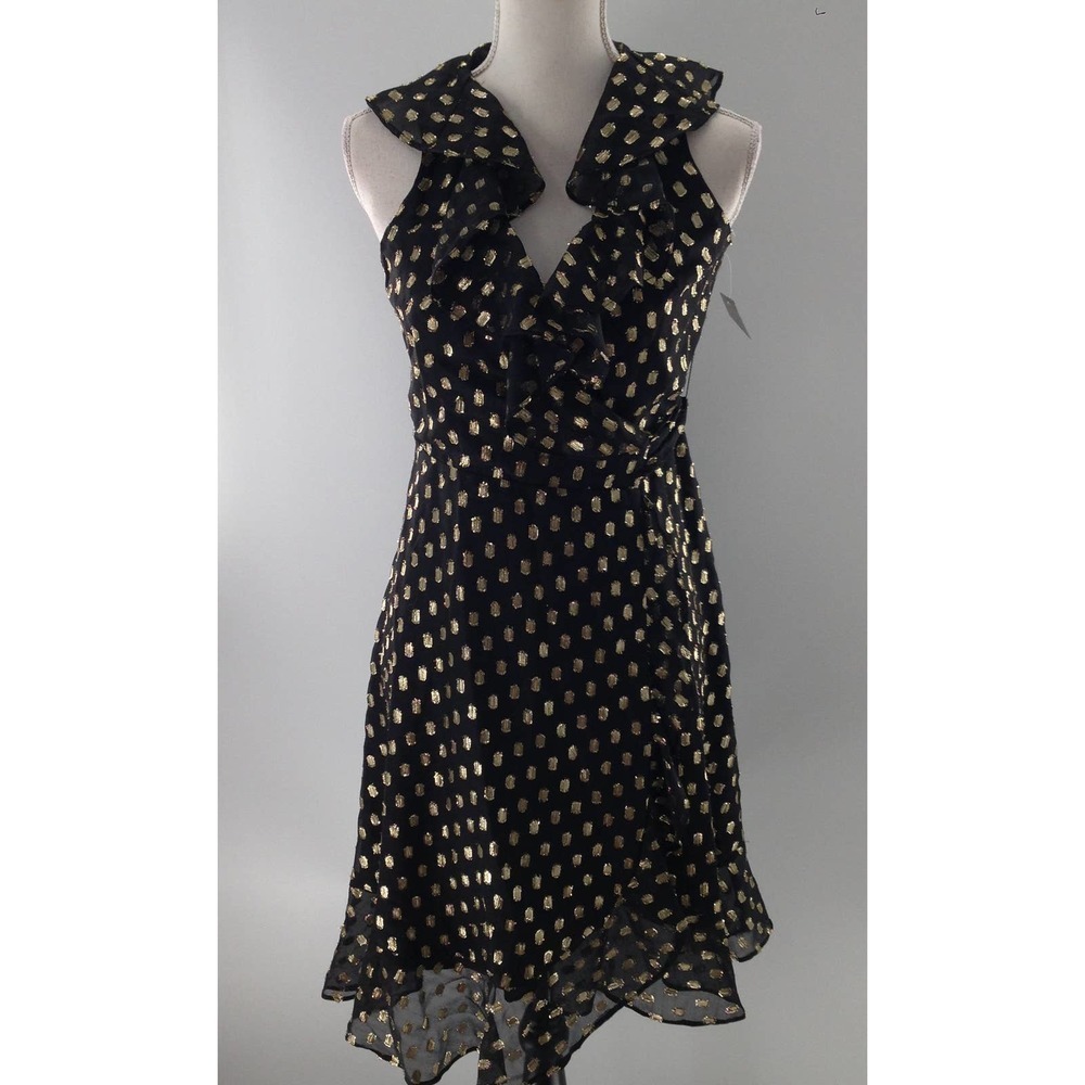 Donna Morgan Black Polka Dot Metallic Wrap Dress 2